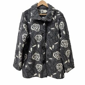 Habitat Womens Brushed Fleece Rose Wool Blend Button Jacket Size M/L Gray Cozy